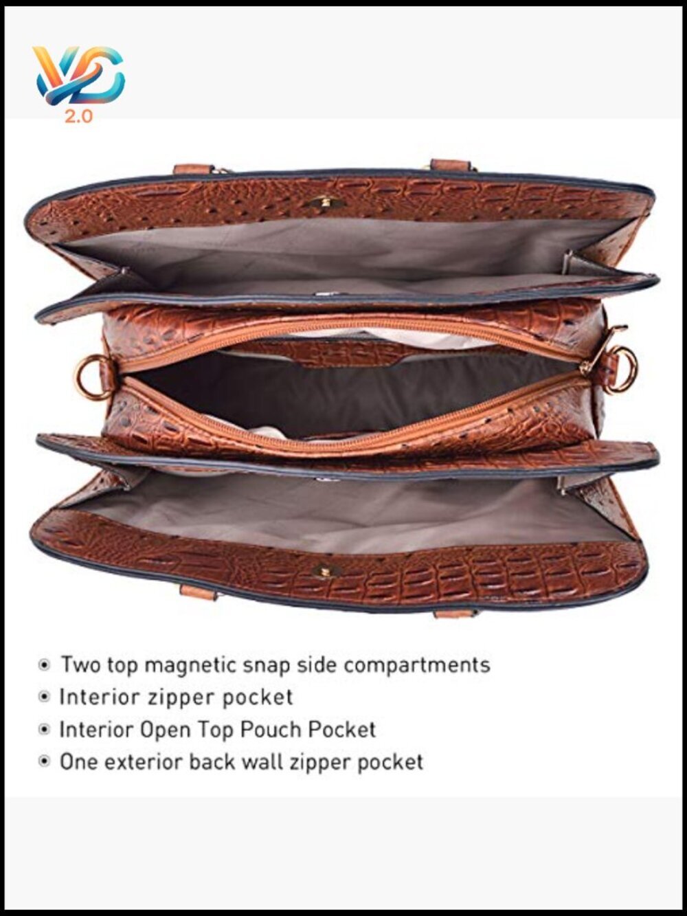 Vegan Leather Satchel and Clutch Set - 2 Piece with Shoulder Strap - Picture 4 of 7